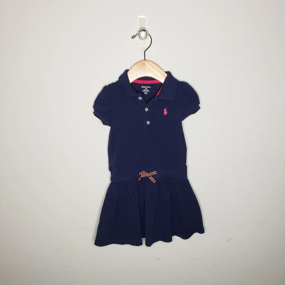 Ralph Lauren 18 Months Navy Blue Short Sleeve Preppy Polo Flutter Skirt Dress
